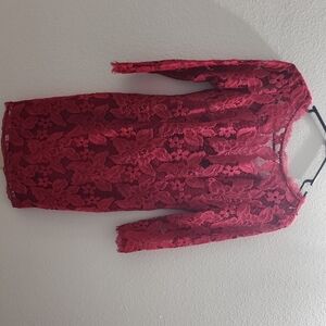 Adrianna Papell Red Lace Sheath Dress